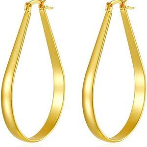 Gold Plated Oval Hoop Earrings 34/36/45mm Hypoallergenic Stainless Steel